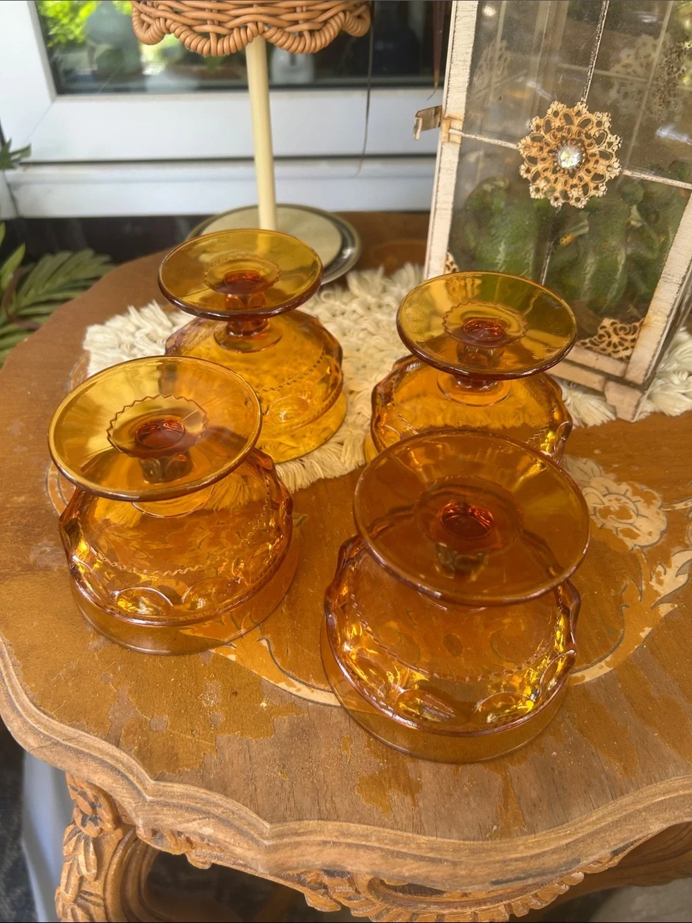 Amber Thumbprint Footed Dessert Glasses